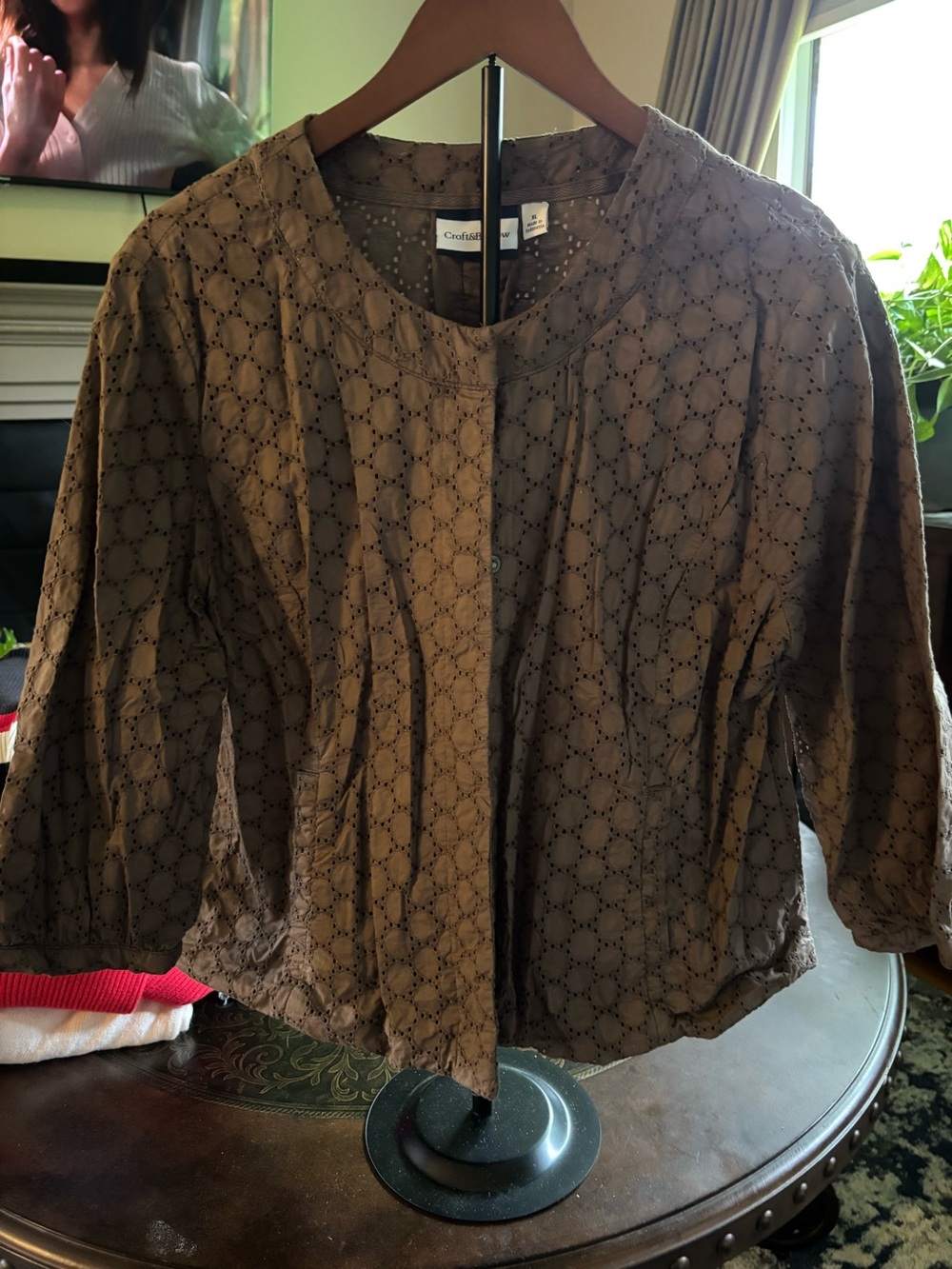 croft & barrow Brown Eyelet Open-Front Cotton Jacket